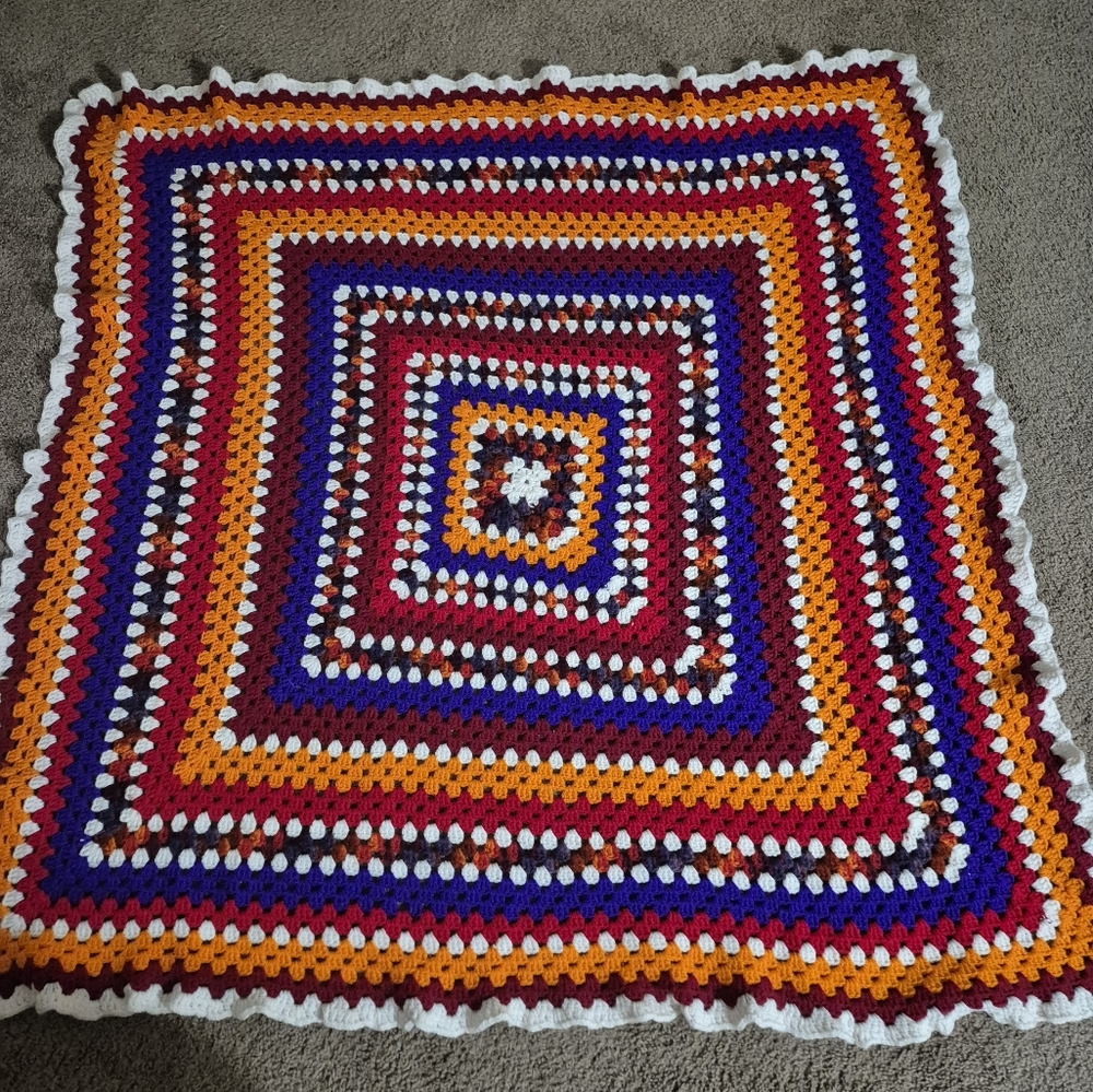 Crochet Blanket Afghan Granny Square Baby Lap Throw 54in x 52in Rainbow